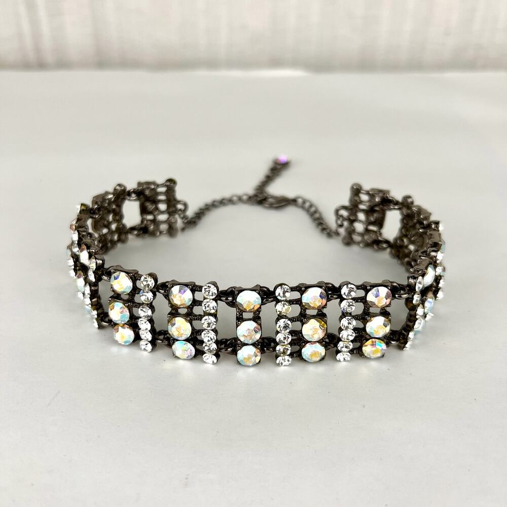 SNK Chunky Rhinestone Statement Choker Bejeweled Collar Necklace 1" Thick
